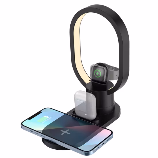 cargador inalámbrico rápido del teléfono móvil 15W con la lámpara del anillo del escritorio de la luz de la noche del control LED del tacto