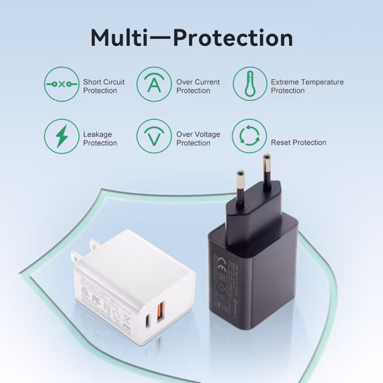 Pd18W QC3.0 Cargador rápido USB tipo C Entrada universal 5V 3A/9V 2A/12V 1.5A EU UL CE FCC SAA RoHS Ukca para tableta/teléfono móvil/LED/CCTV/auriculares/carga inalámbrica