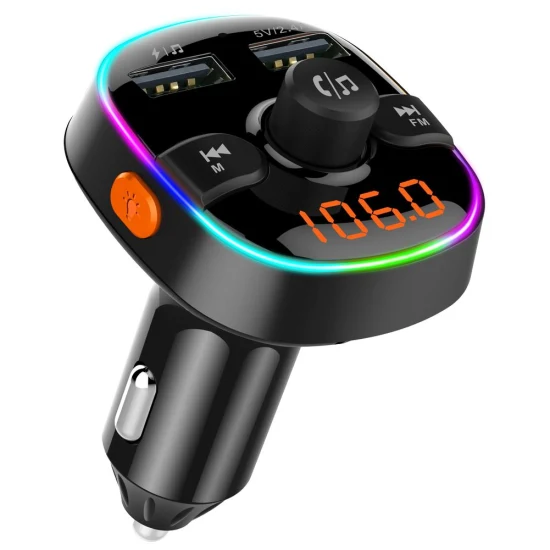 Luz colorida Cargador de coche USB Bluetooth Manos libres Música Audio Transmisor FM inalámbrico Radio Bluetooth Kits de coche Reproductor de MP3 para coche