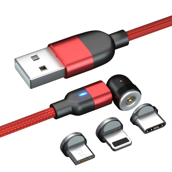 Cargador rápido 0.5m 1m 2m 3m Cables de alimentación magnéticos 3A 540 Rotar Micro Tipo C Adaptador Lightning Carga rápida Cable USB de datos para iPhone Android