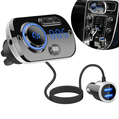 Bluetooth Reproductor de MP3 Dual USB QC3.0 Cargador rápido Kit de manos libres para automóvil con luces de ambiente coloridas