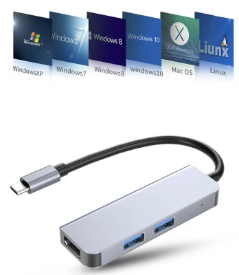 Soporte 4K HD USB3.0 Hub Tipo-C Adaptador USB-C 3 en 1 (XH-HUB-323)